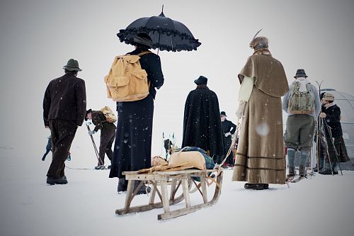 people walking in snowy day