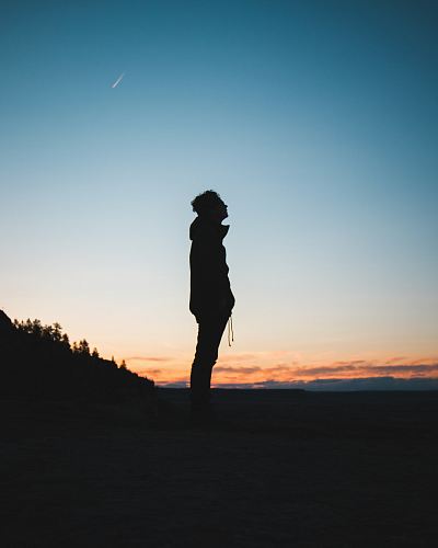 silhouette of man standing on field