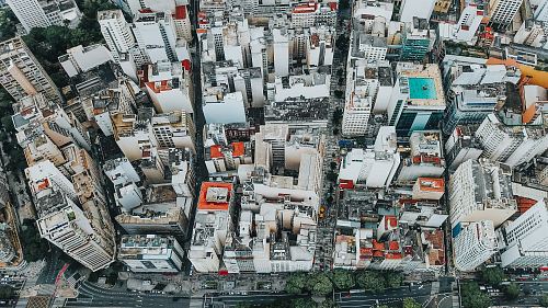 skyline city areal shot