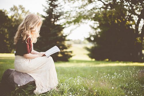 woman sitting while reading book