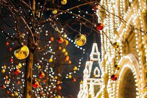 holiday Christmas baubles on tree decor moscow