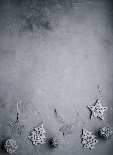 holiday grayscale photo of ornaments grey