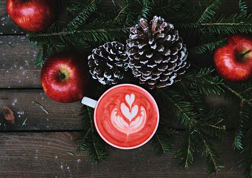 winter red coffee latte on white ceramic mug food
