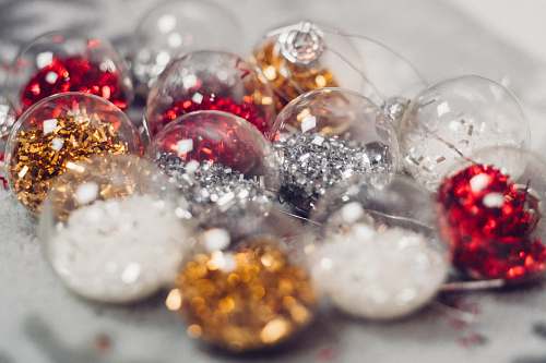 glass red, gold, white, and silver decorations jewelry