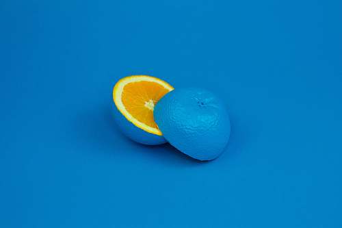 fruit blue lemon sliced into two halves blue