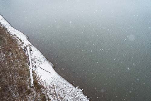 water aerial view photography of ocean beside snow-covered shore shore