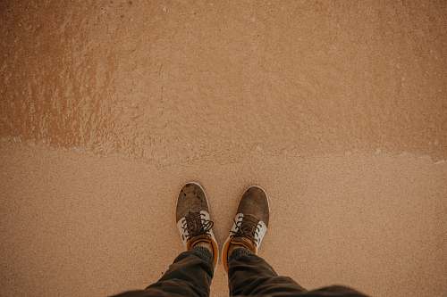 footwear person wear brown low-top sneakers standing on shore shoe