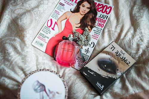 magazine Cosmopolitan magazine on white textile layout