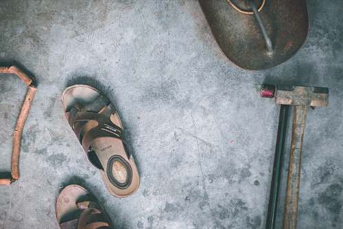 clothing pair of gray sandals aerial photo footwear