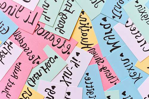 calligraphy assorted-color of name cards text