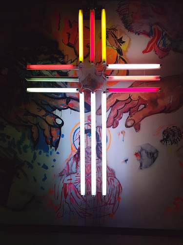 light multicolored cross decor neon