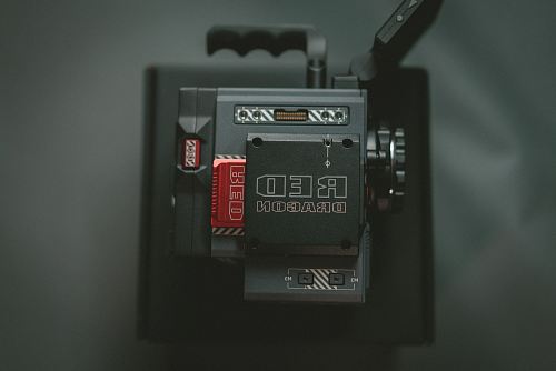 a camera with a red light on it