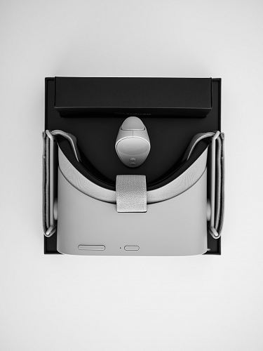 black and gray VR headset with box
