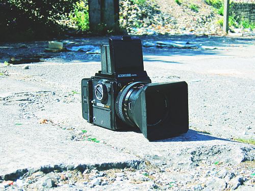black camera on stone