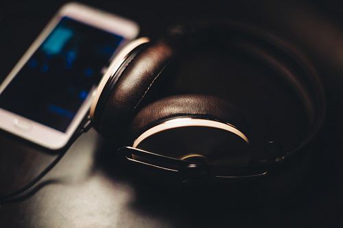 black corded headphones