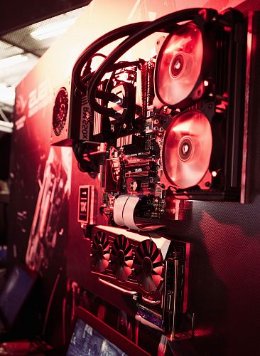 computer motherboard near graphics card