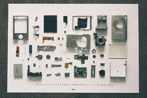 flatlay photography of camera module parts