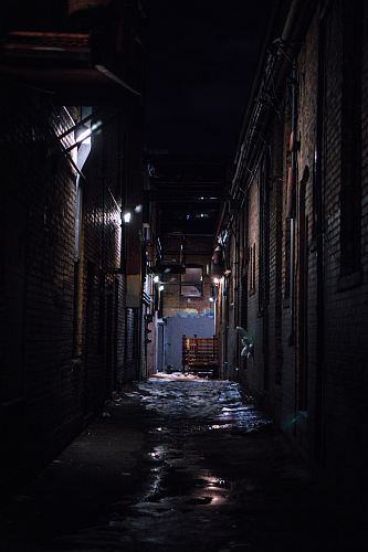 gray concrete street at middle of houses
