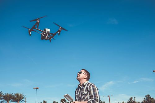 man flying drone