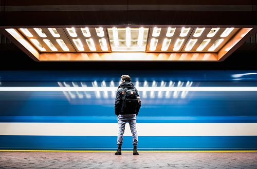 man in black backpack