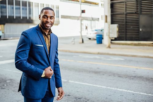 man in blue formal suit