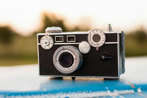 photo of black and white camera