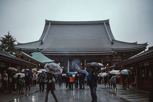 photography of people walking in front of temple