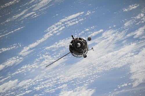 satellite flying on space