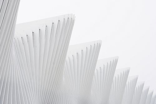 White ribs in a facade against a white sky