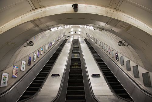worm's eye view of escalator