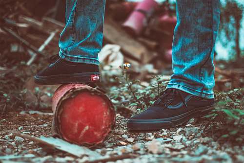 clothing person stepping steel can footwear