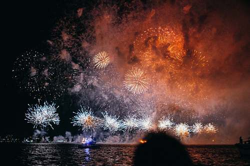 night fireworks near body of water outdoors