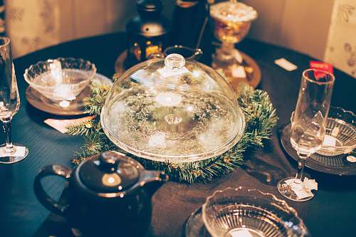 pottery clear glass bowls on table vase
