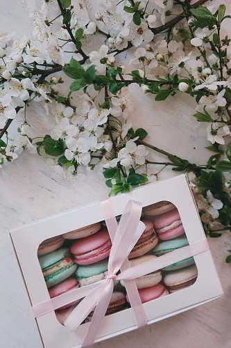 food French macarons in white box flower