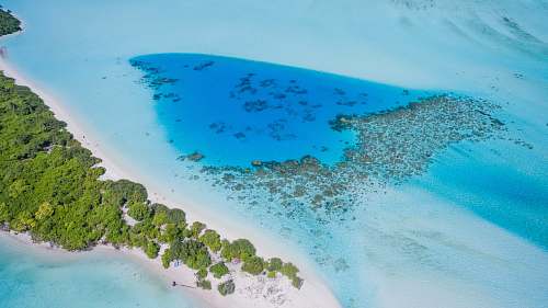 blue aerial photo of island during daytime coast