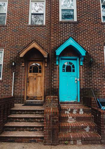 door two blue and brown doors roof
