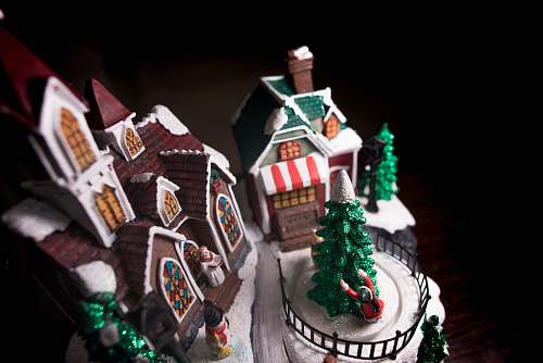 holiday A model of the Christmas holiday replete with church, Christmas tree, snowman, house and people gingerbread