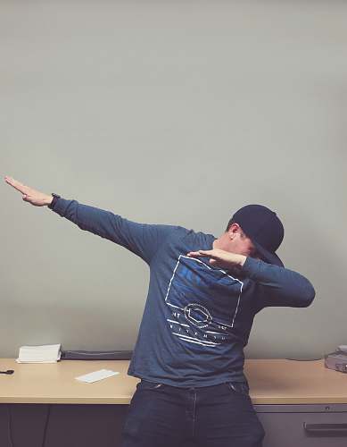 apparel dubbing man in blue sweater sleeve