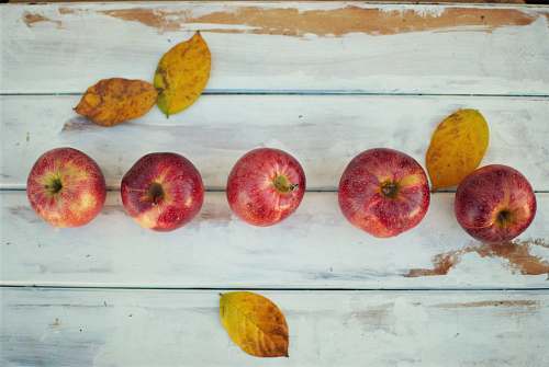 fruit five honeycrisp apples on table apple