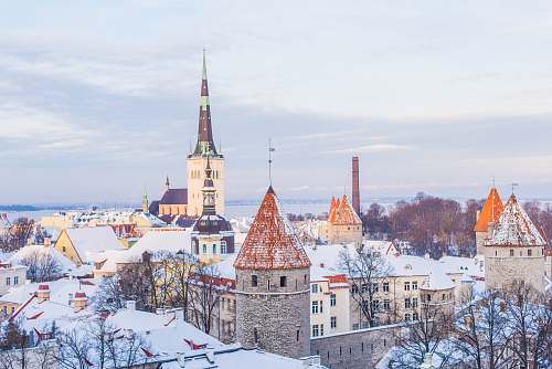 tallinn snow covered brown, white, and gray concrete castle under cloudy skies estonia