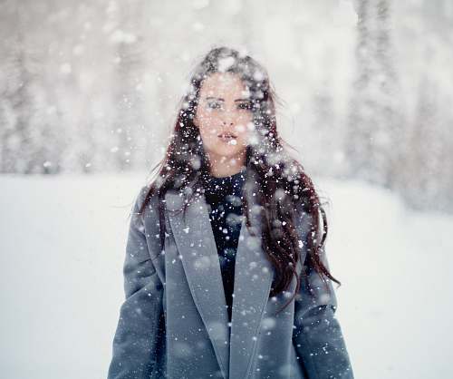 winter selective focus photograph of woman in gray coat people