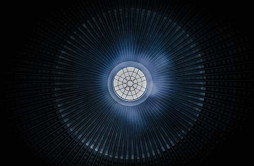  A dim shot of the dome of Saint Hedwig's Cathedral with a bright oculus 