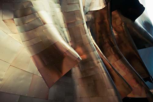 abstract Glossy sheets of metal form abstract shapes in the Experience Music Project Museum building