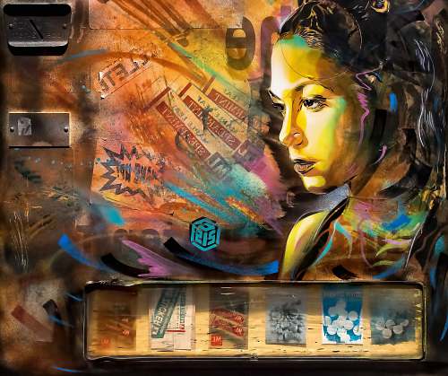 street multicolored female painting door