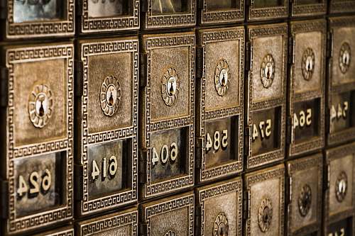 mail Numbers on metal deposit boxes in a bank safe