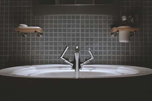 tap gray steel faucet sink