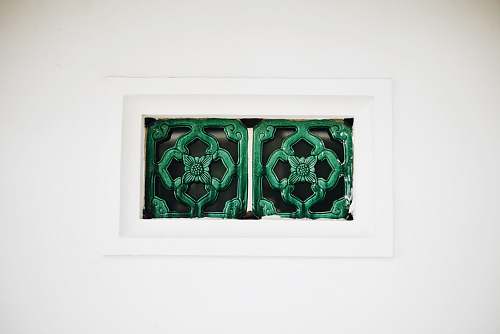oriental green wooden window pattern