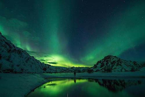 nature snow mountain with Aurora borealis aurora