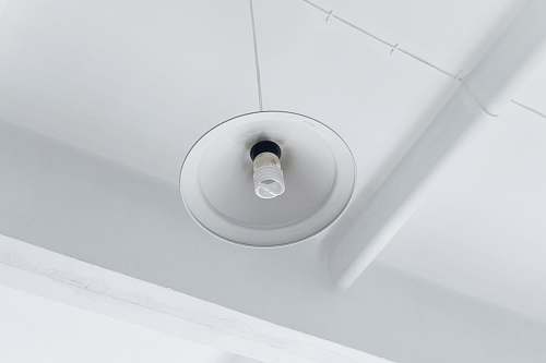 light photo of white light bulb on ceiling lamp