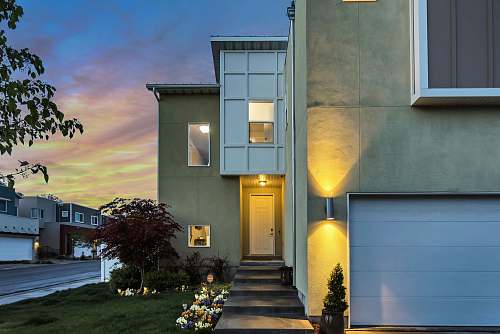architecture outdoor lamps turned on house